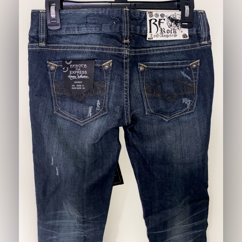 Vintage Rerock Skinny Jeans Distressed Denim Y2k Jeans Dark Wash Vintage Jeans